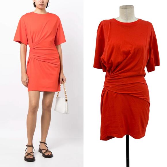 Frame Dress T-Shirt Tee Mini Ruched Short Sleeve Organic Cotton Red‎ Size Small - Picture 1 of 12